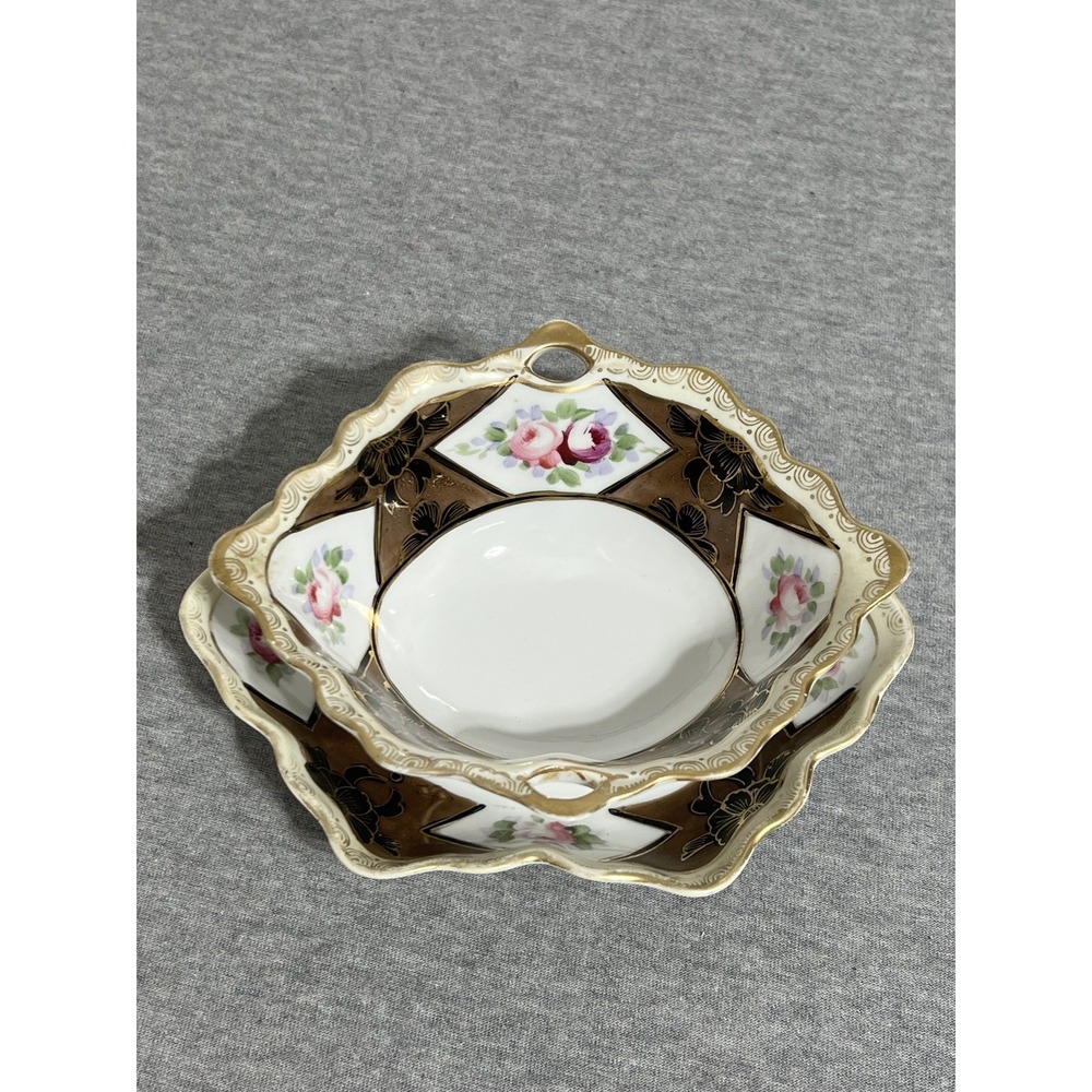 Vintage Noritake Lusterware Porcelain Serving Bowls Hand Painted Gold Trim Japan